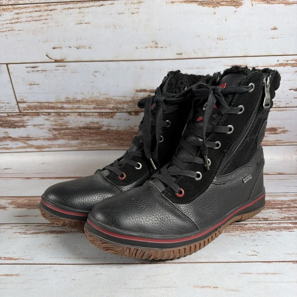 Pajar Mens Black Leather Lace Up Faux Fur Winter Boots US 12-12.5 EU 45